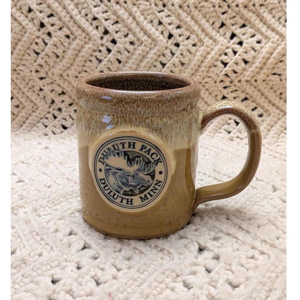 Deneen Pottery Duluth Pack Moose Coffee Mug Tan Brown Glaze Handmade USA 2021